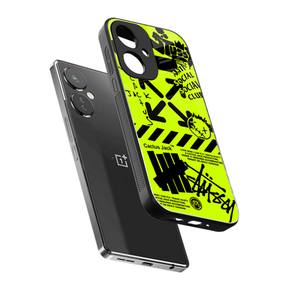 neon travis scott x anti social social club back phone cover | glass case for oneplus nord ce 3