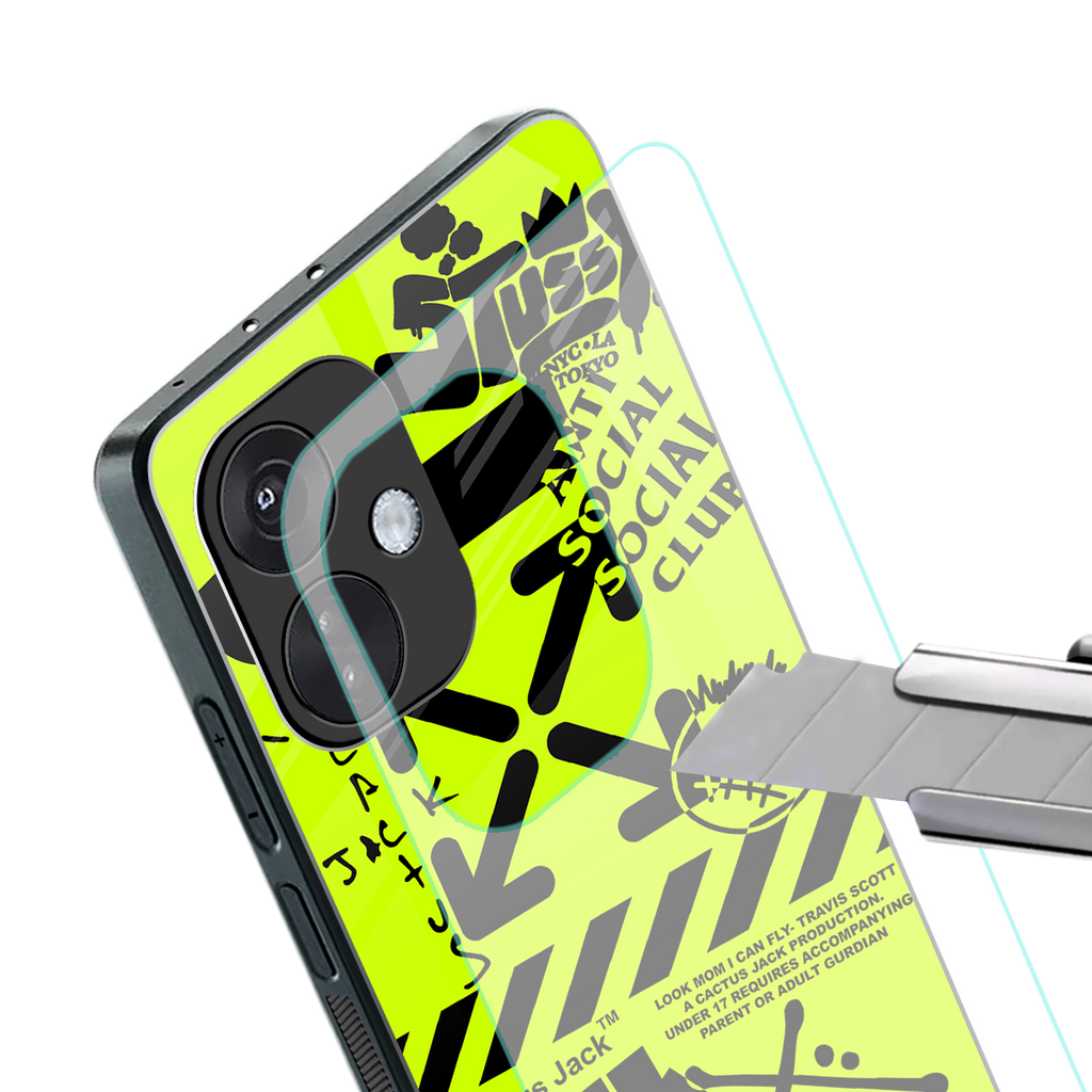 neon travis scott x anti social social club back phone cover | glass case for oneplus nord ce 3