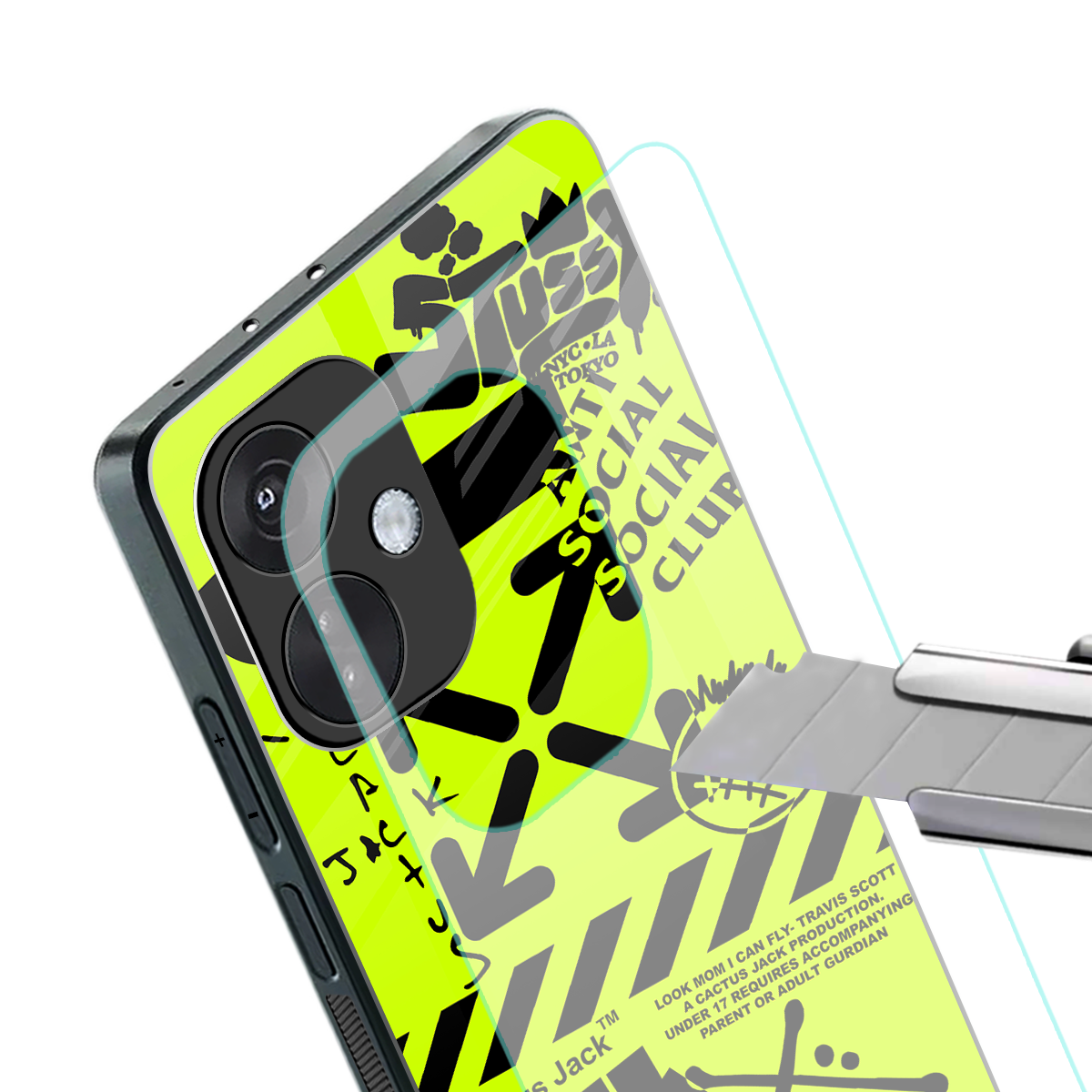 neon travis scott x anti social social club back phone cover | glass case for oneplus nord ce 3