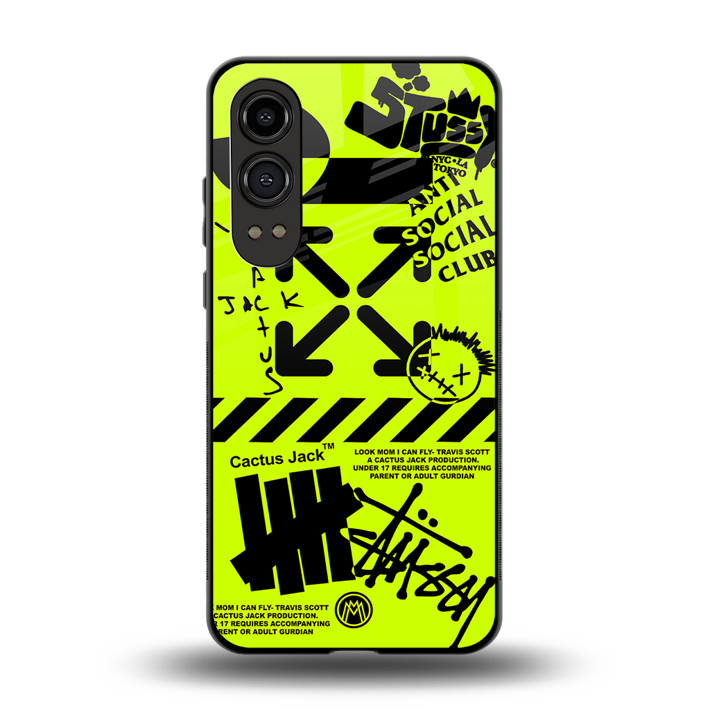 neon travis scott x anti social social club back phone cover | glass case for oneplus nord ce 4 lite