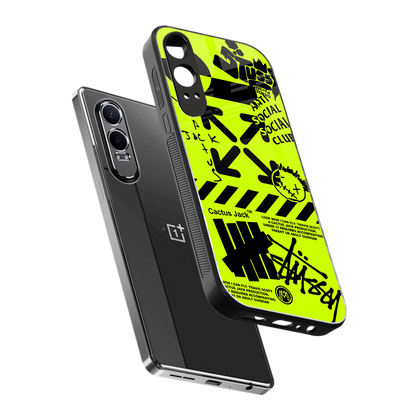 neon travis scott x anti social social club back phone cover | glass case for oneplus nord ce 4 lite