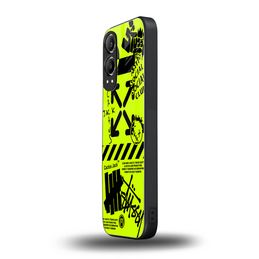 neon travis scott x anti social social club back phone cover | glass case for oneplus nord ce 4 lite