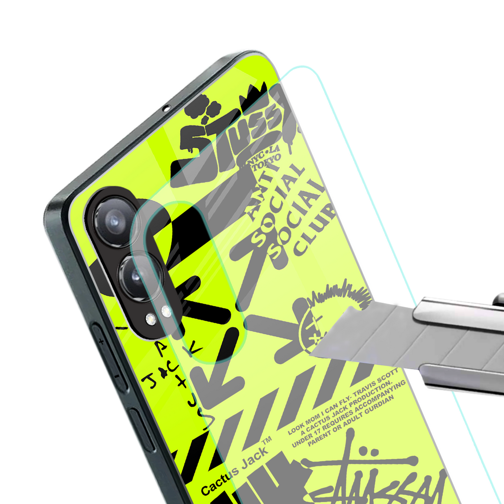 neon travis scott x anti social social club back phone cover | glass case for oneplus nord ce 4 lite