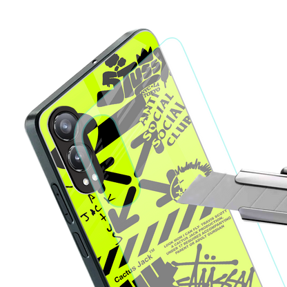 neon travis scott x anti social social club back phone cover | glass case for oneplus nord ce 4 lite