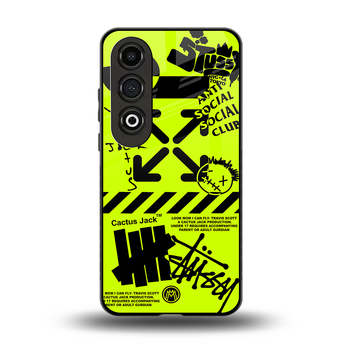 neon travis scott x anti social social club back phone cover | glass case for oneplus nord ce 4