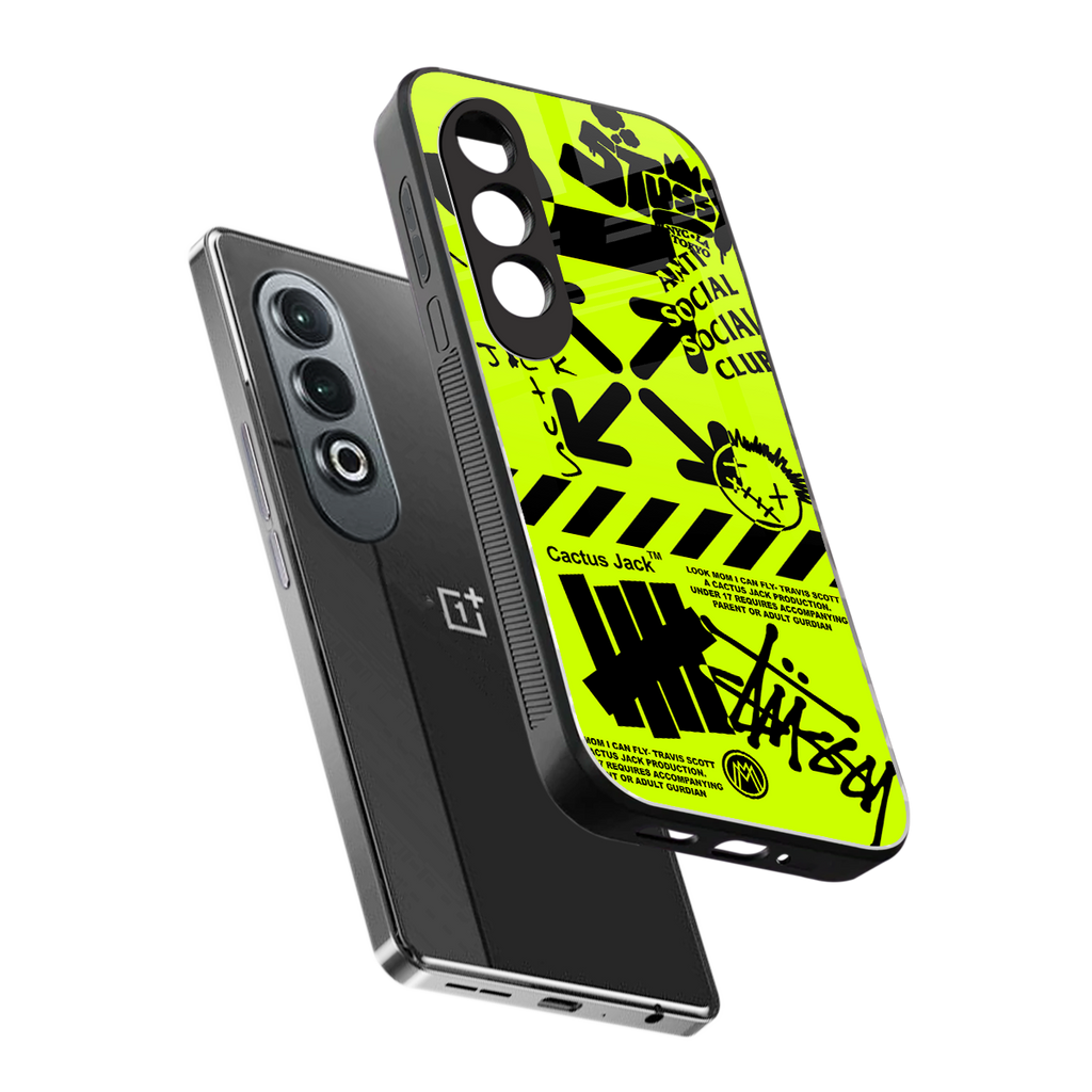 neon travis scott x anti social social club back phone cover | glass case for oneplus nord ce 4