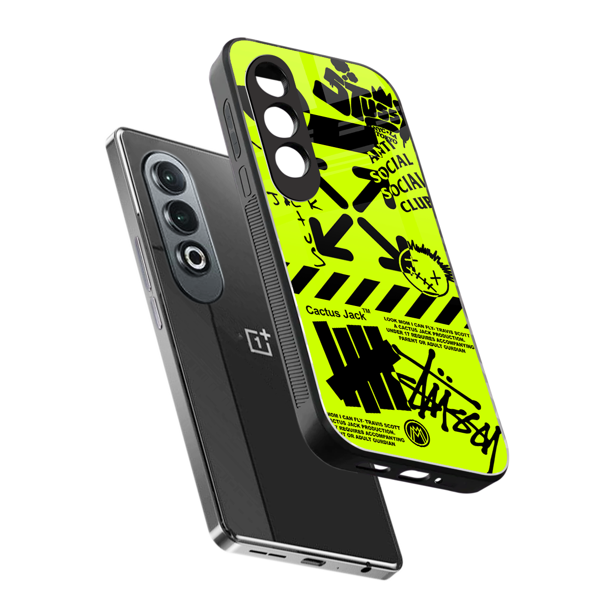 neon travis scott x anti social social club back phone cover | glass case for oneplus nord ce 4