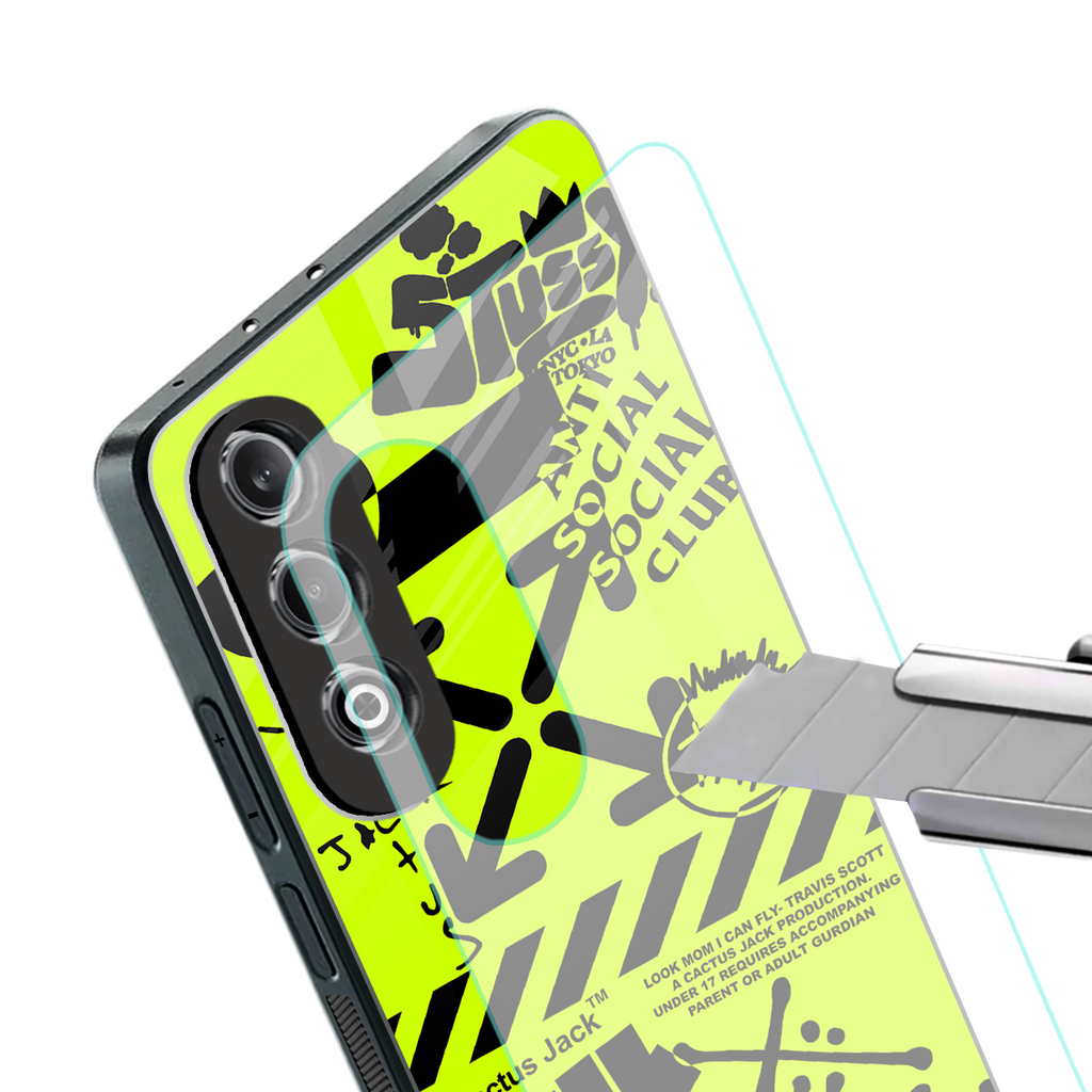 neon travis scott x anti social social club back phone cover | glass case for oneplus nord ce 4