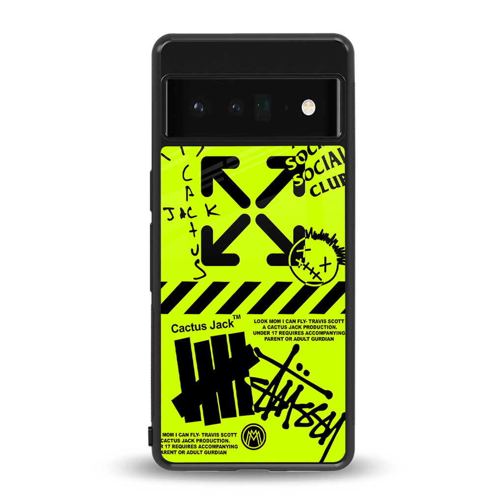 neon travis scott x anti social social club back phone cover | glass case for google pixel 6 pro