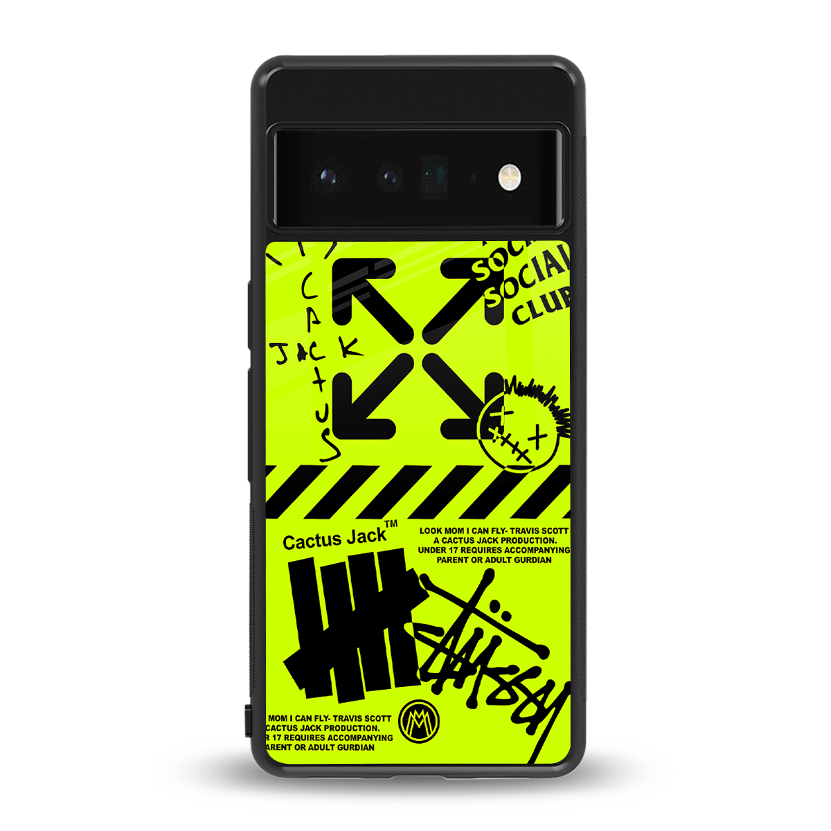 neon travis scott x anti social social club back phone cover | glass case for google pixel 6 pro