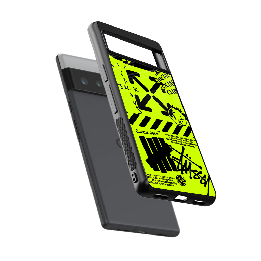 neon travis scott x anti social social club back phone cover | glass case for google pixel 6 pro