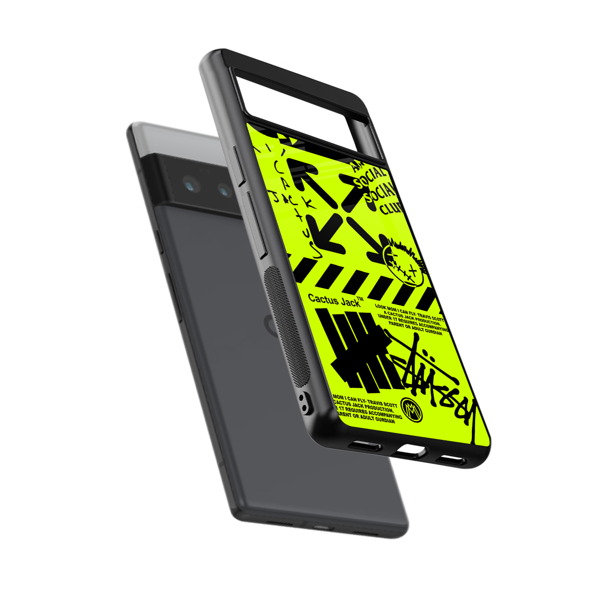 neon travis scott x anti social social club back phone cover | glass case for google pixel 6 pro