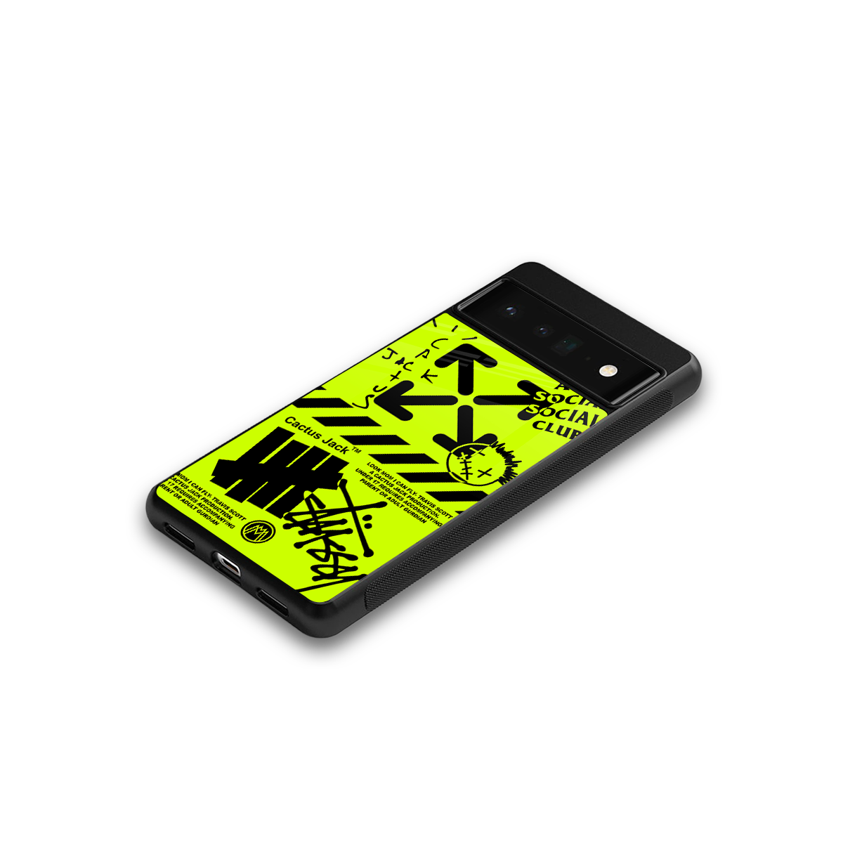 neon travis scott x anti social social club back phone cover | glass case for google pixel 6 pro