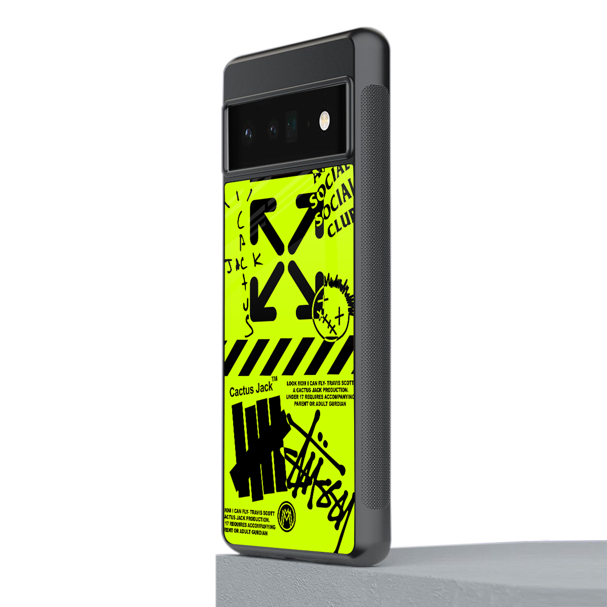 neon travis scott x anti social social club back phone cover | glass case for google pixel 6 pro