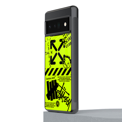 neon travis scott x anti social social club back phone cover | glass case for google pixel 6 pro
