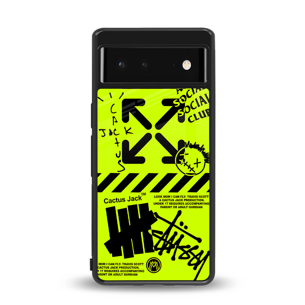 neon travis scott x anti social social club back phone cover | glass case for google pixel 6