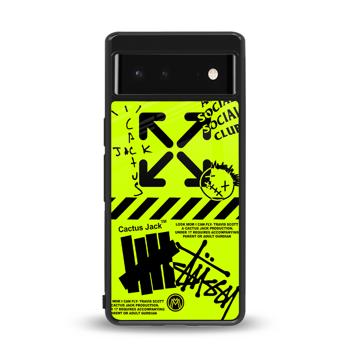 neon travis scott x anti social social club back phone cover | glass case for google pixel 6