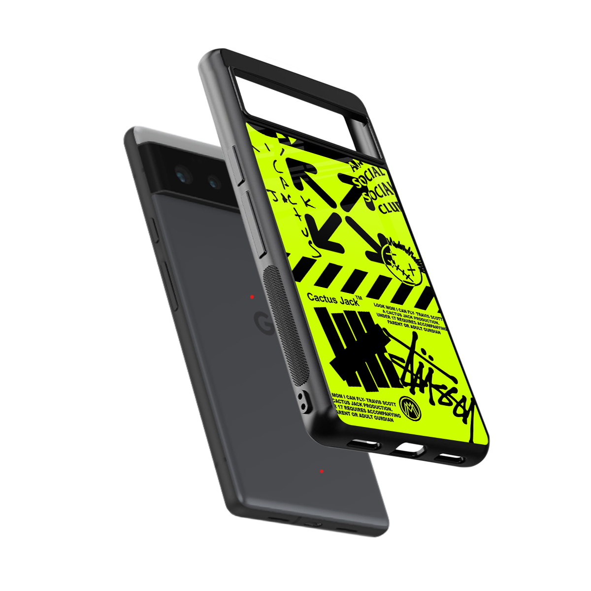 neon travis scott x anti social social club back phone cover | glass case for google pixel 6