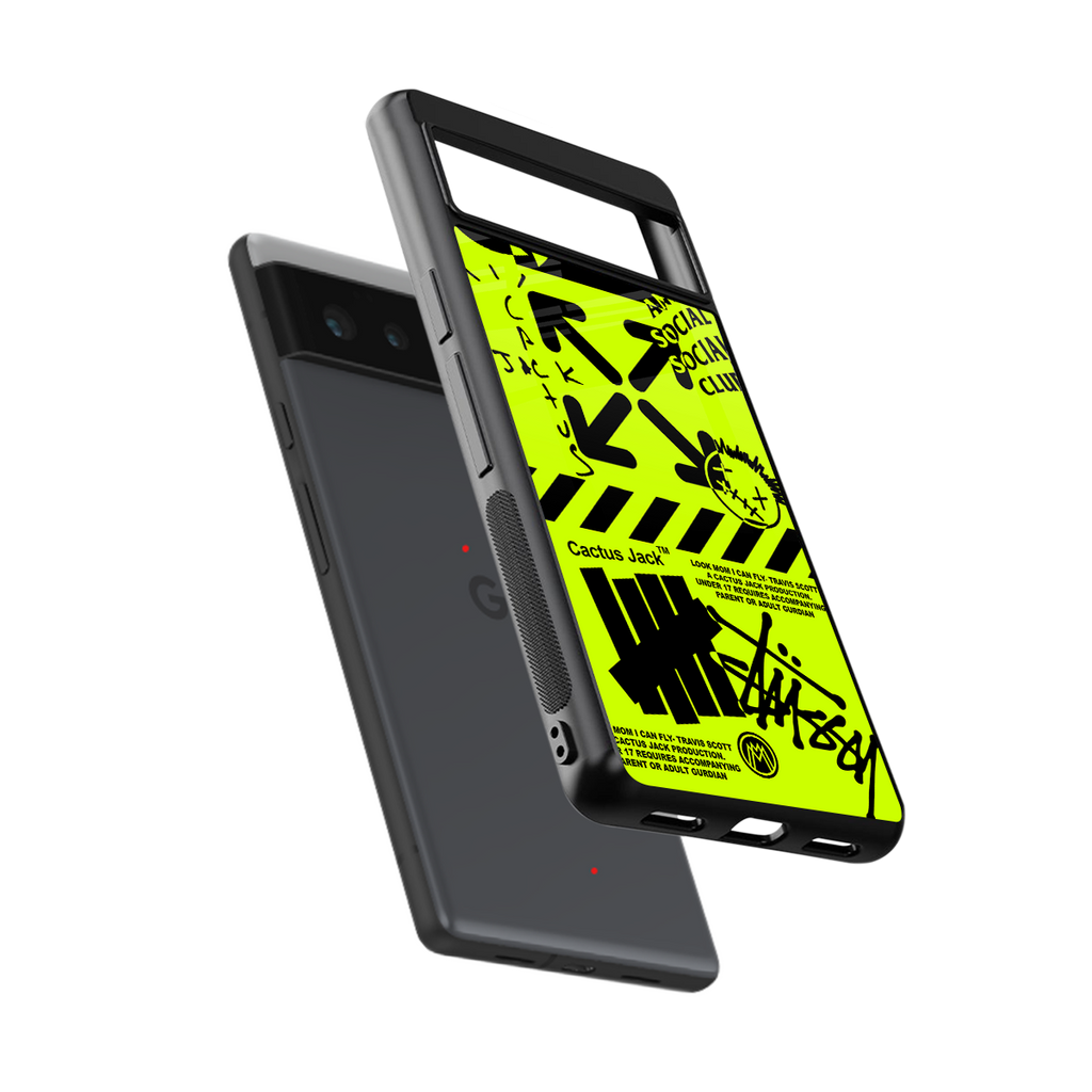 neon travis scott x anti social social club back phone cover | glass case for Google Pixel 6A