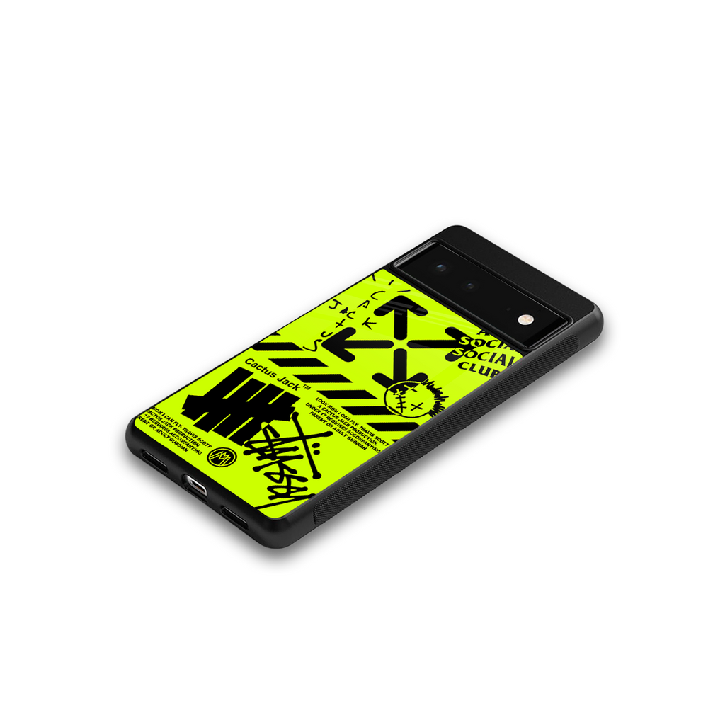neon travis scott x anti social social club back phone cover | glass case for google pixel 6