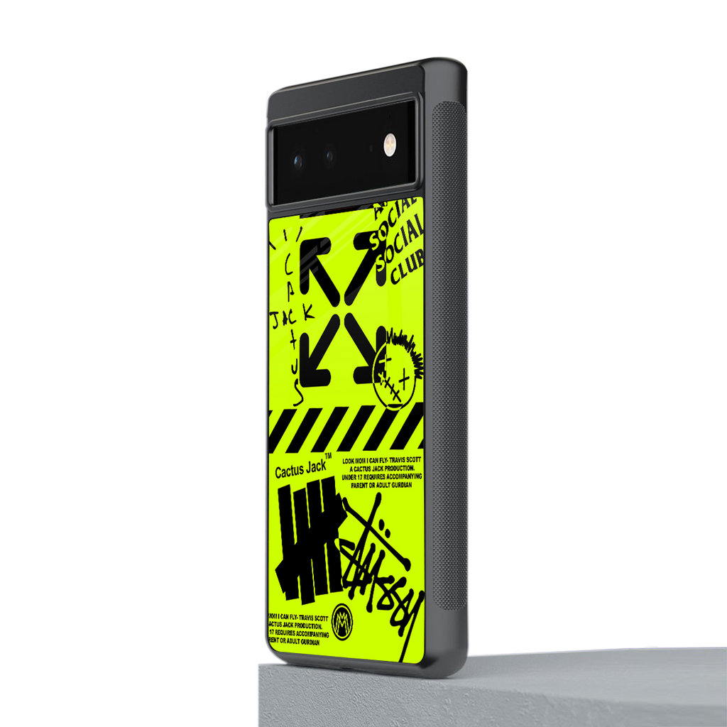 neon travis scott x anti social social club back phone cover | glass case for google pixel 6