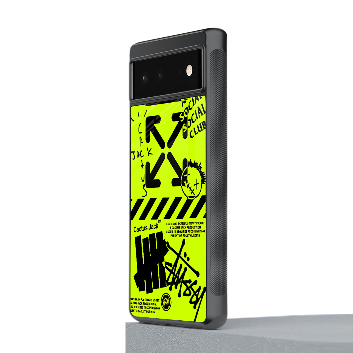 neon travis scott x anti social social club back phone cover | glass case for google pixel 6