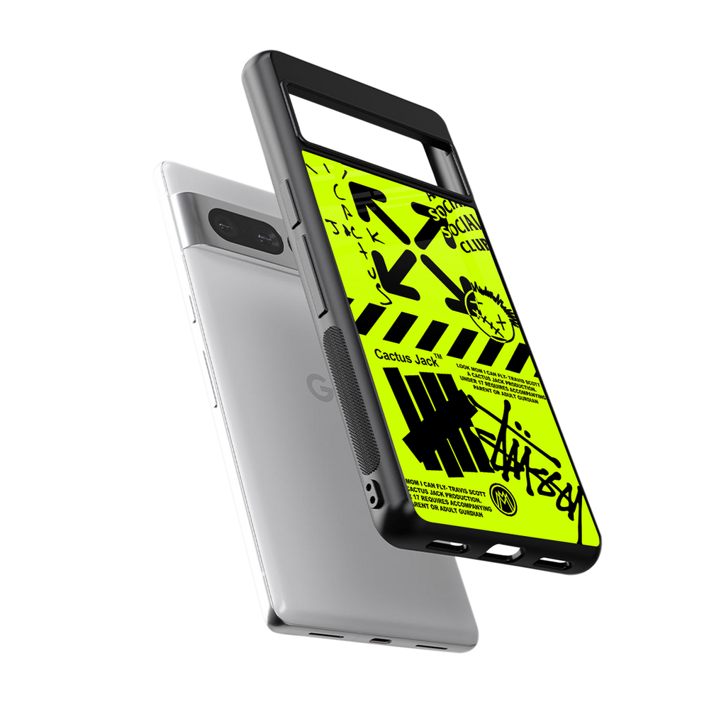 neon travis scott x anti social social club back phone cover | glass case for google pixel 7 pro