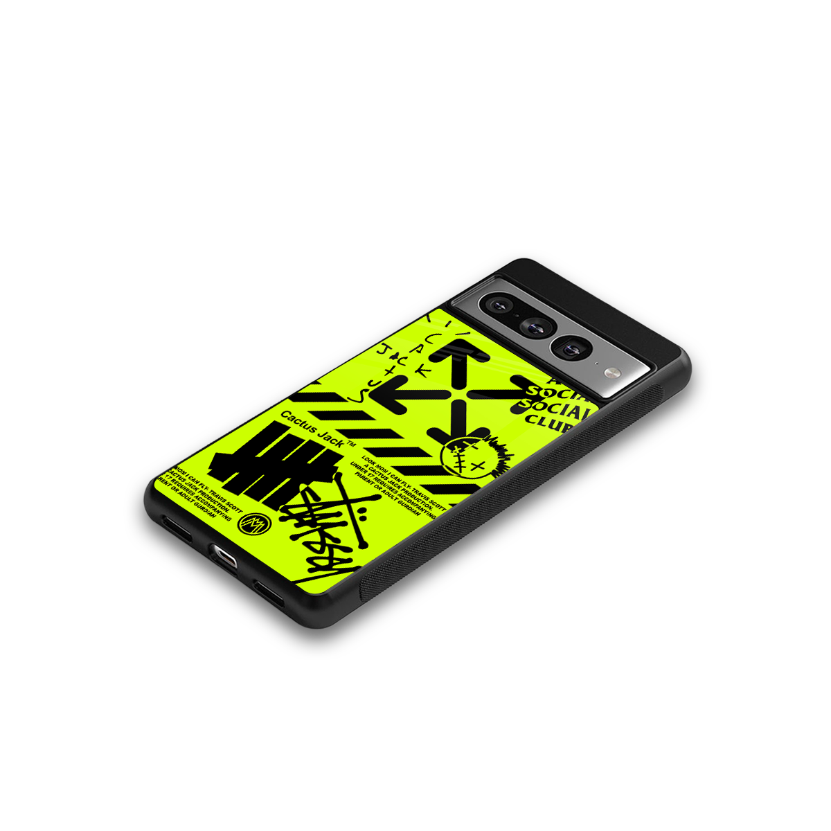 neon travis scott x anti social social club back phone cover | glass case for google pixel 7 pro