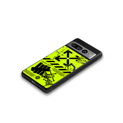 neon travis scott x anti social social club back phone cover | glass case for google pixel 7 pro
