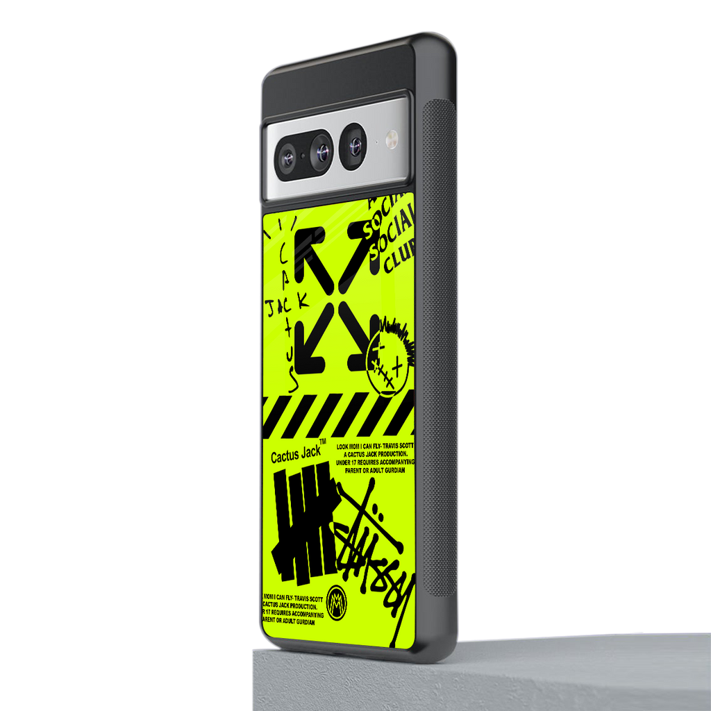 neon travis scott x anti social social club back phone cover | glass case for google pixel 7 pro