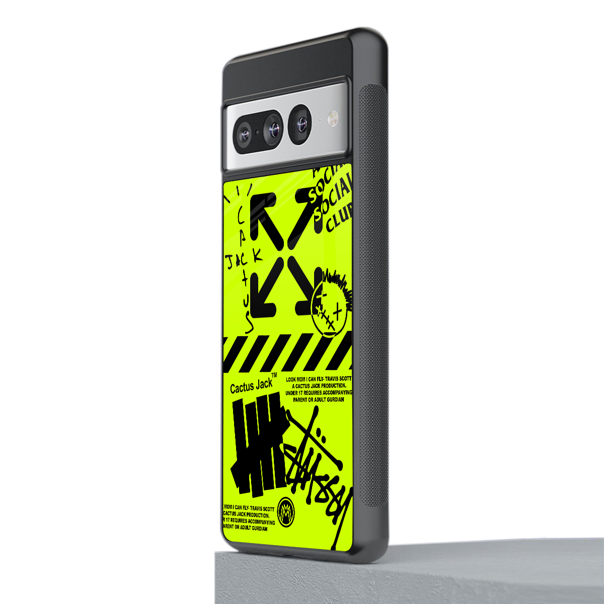 neon travis scott x anti social social club back phone cover | glass case for google pixel 7 pro