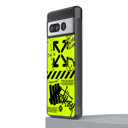 neon travis scott x anti social social club back phone cover | glass case for google pixel 7 pro