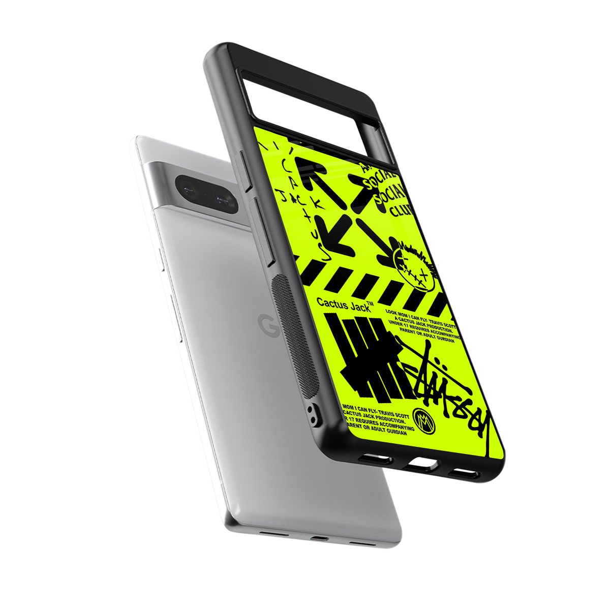 neon travis scott x anti social social club back phone cover | glass case for Google Pixel 7