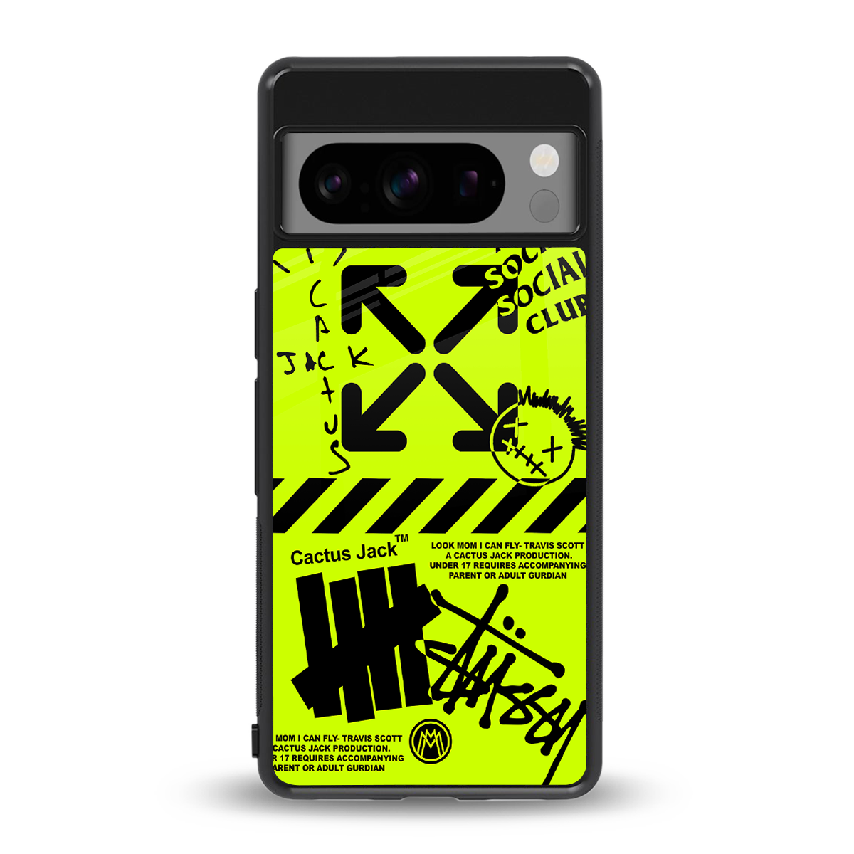 neon travis scott x anti social social club back phone cover | glass case for google pixel 8 pro