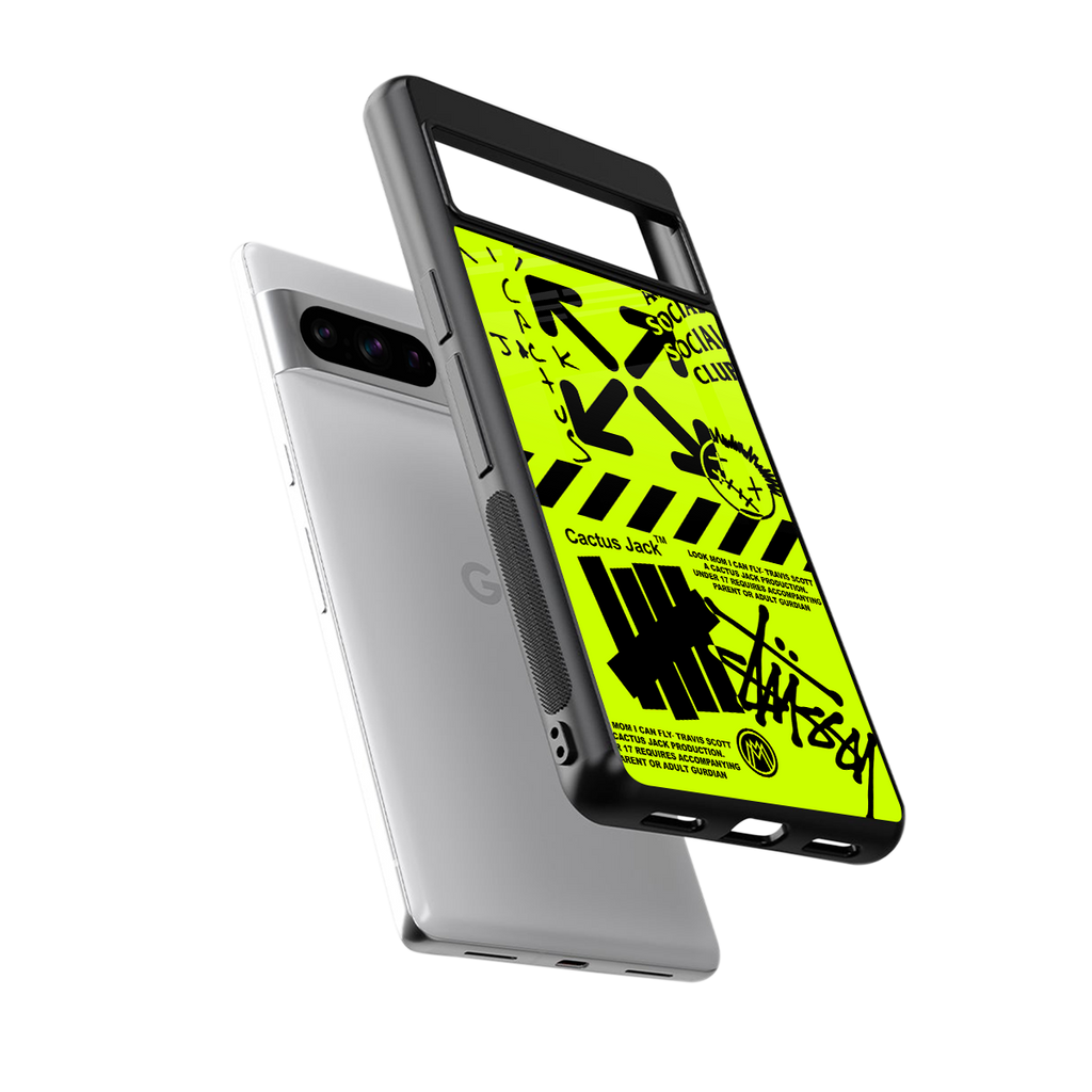 neon travis scott x anti social social club back phone cover | glass case for google pixel 8 pro