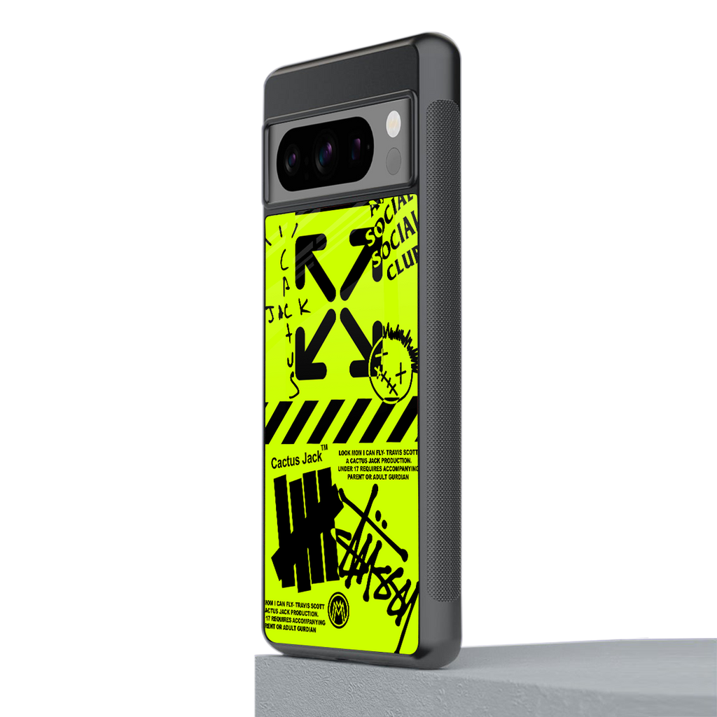 neon travis scott x anti social social club back phone cover | glass case for google pixel 8 pro