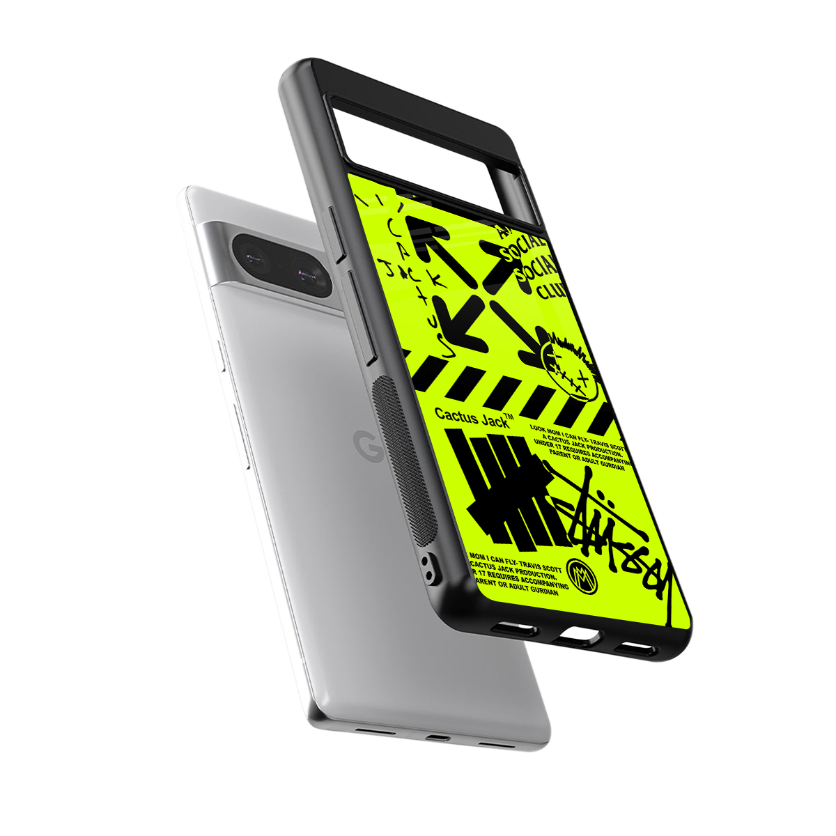 neon travis scott x anti social social club back phone cover | glass case for Google Pixel 8