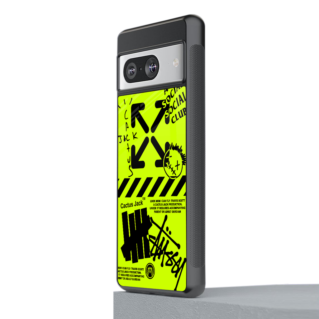 neon travis scott x anti social social club back phone cover | glass case for Google Pixel 8