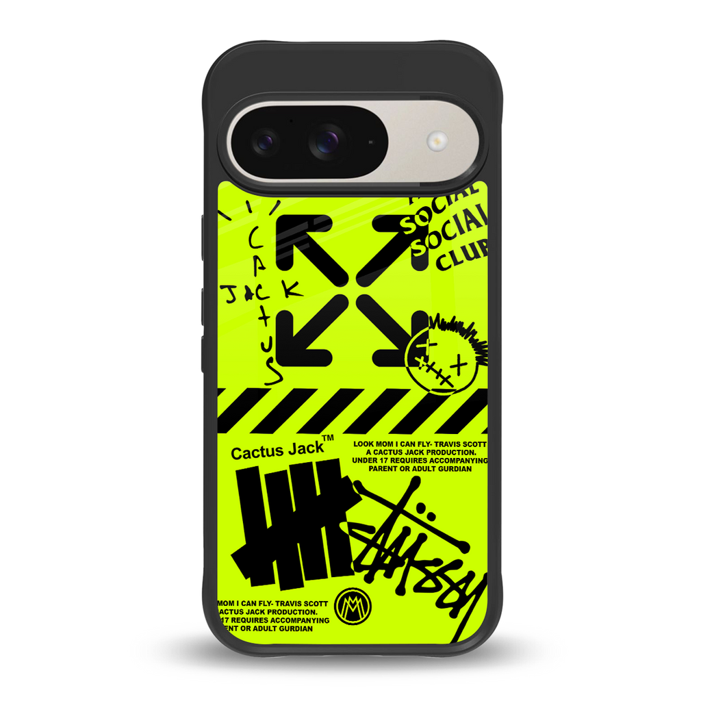 neon travis scott x anti social social club back phone cover | glass case for google pixel 9