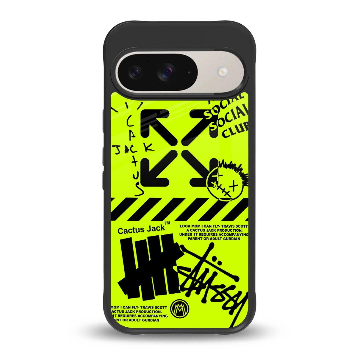 neon travis scott x anti social social club back phone cover | glass case for google pixel 9