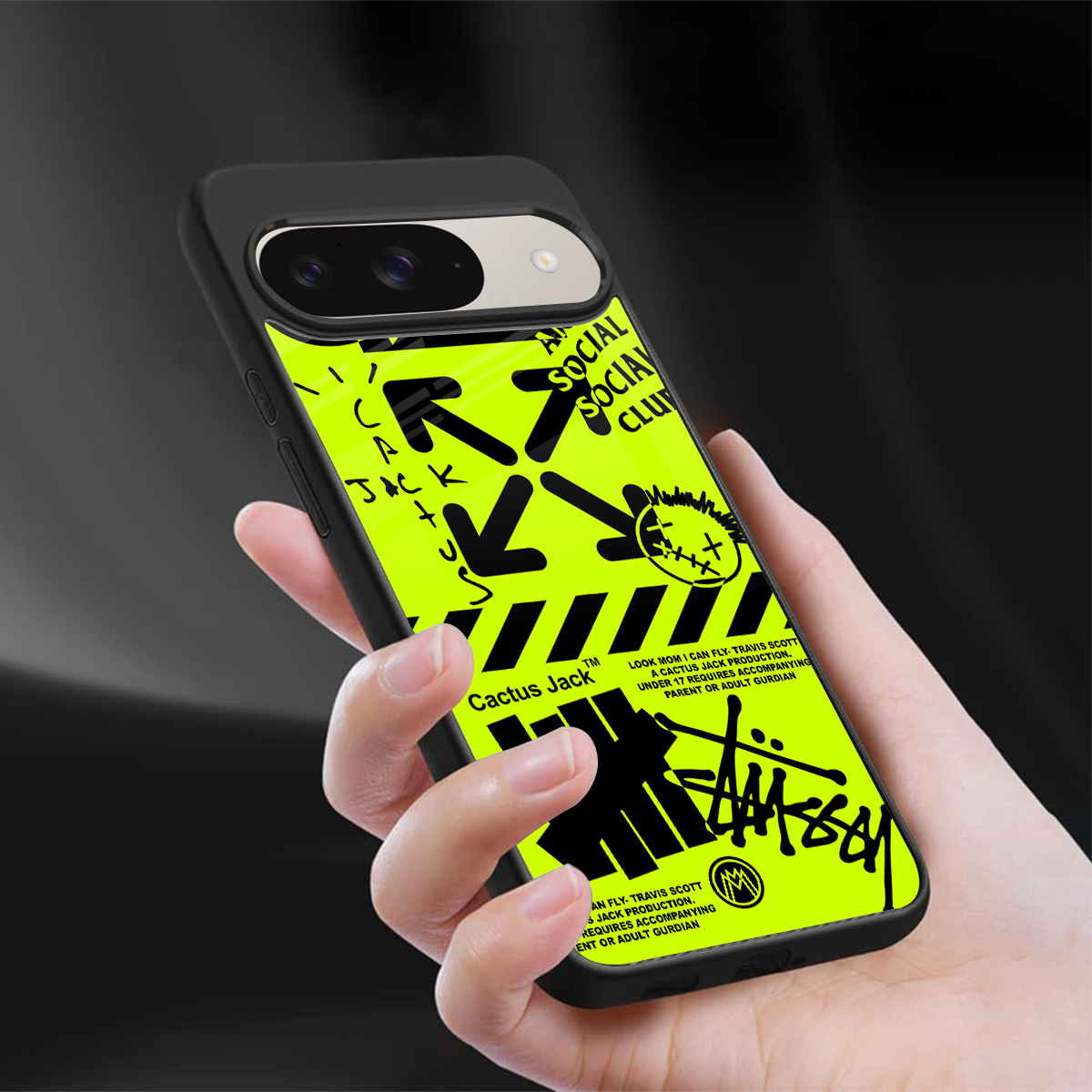 neon travis scott x anti social social club back phone cover | glass case for google pixel 9