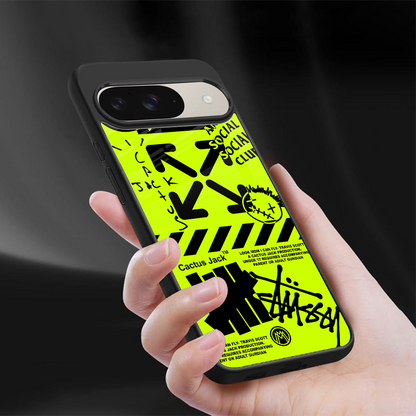 neon travis scott x anti social social club back phone cover | glass case for google pixel 9