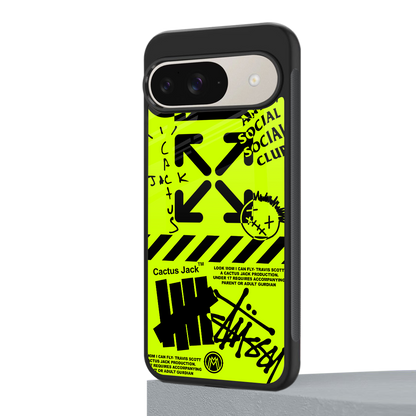 neon travis scott x anti social social club back phone cover | glass case for google pixel 9