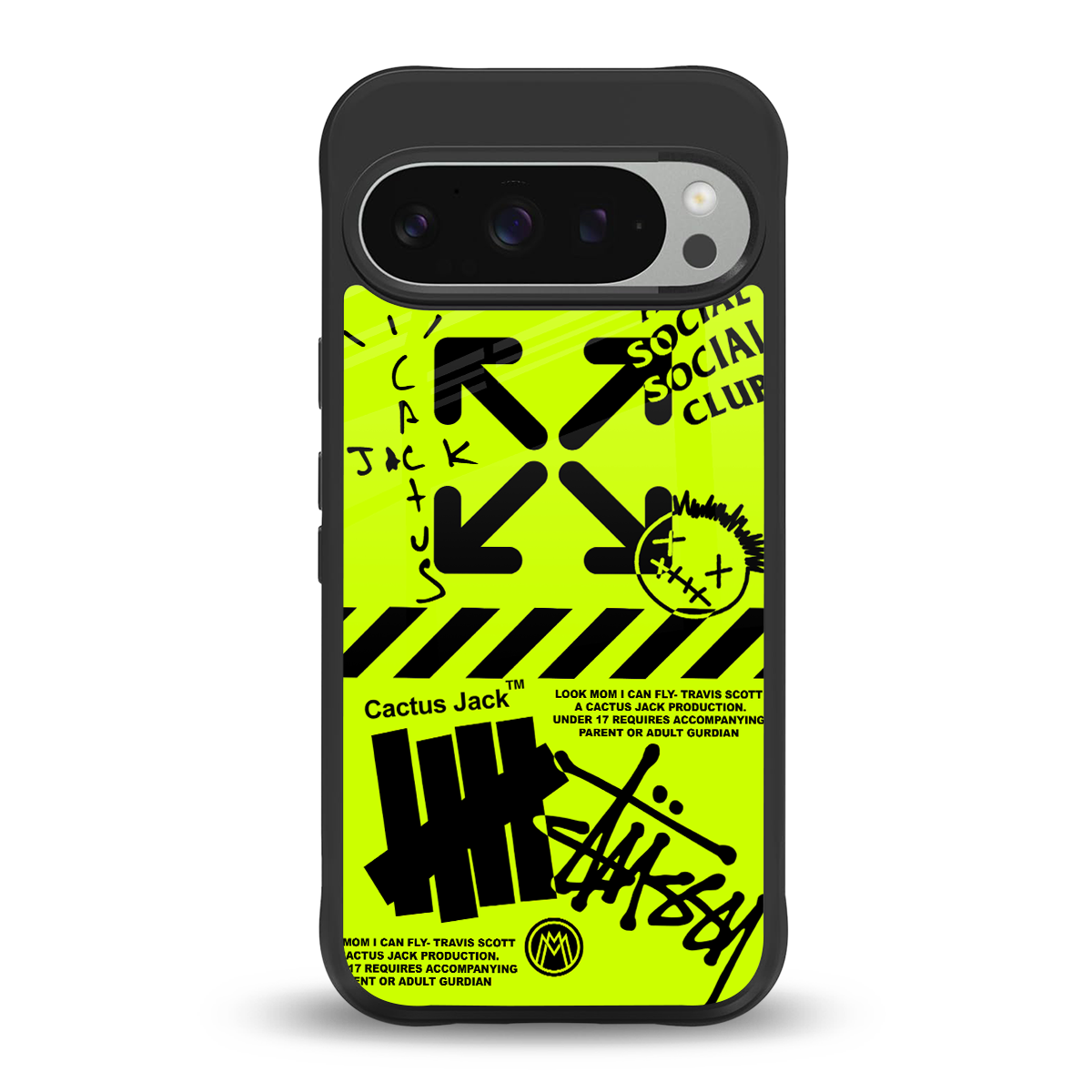 neon travis scott x anti social social club back phone cover | glass case for google pixel 9 pro