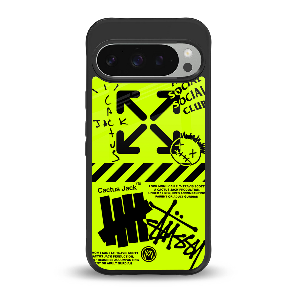neon travis scott x anti social social club back phone cover | glass case for google pixel 9 pro xl