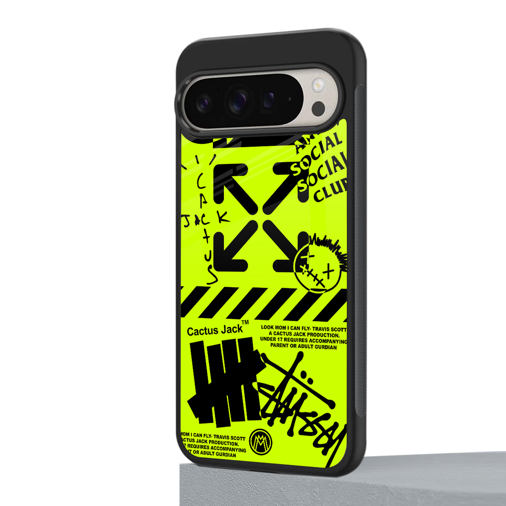 neon travis scott x anti social social club back phone cover | glass case for google pixel 9 pro