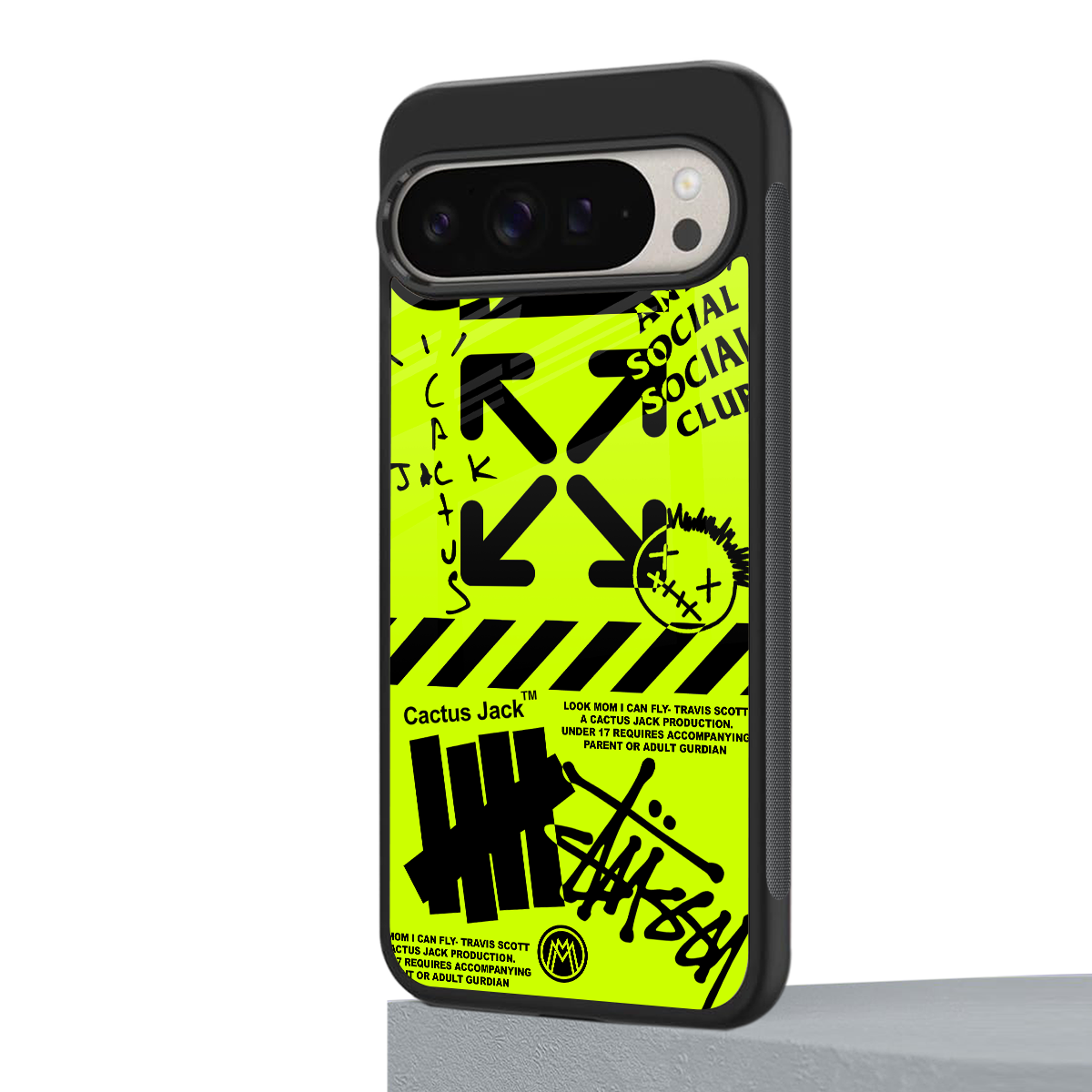 neon travis scott x anti social social club back phone cover | glass case for google pixel 9 pro xl