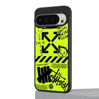 neon travis scott x anti social social club back phone cover | glass case for google pixel 9 pro xl