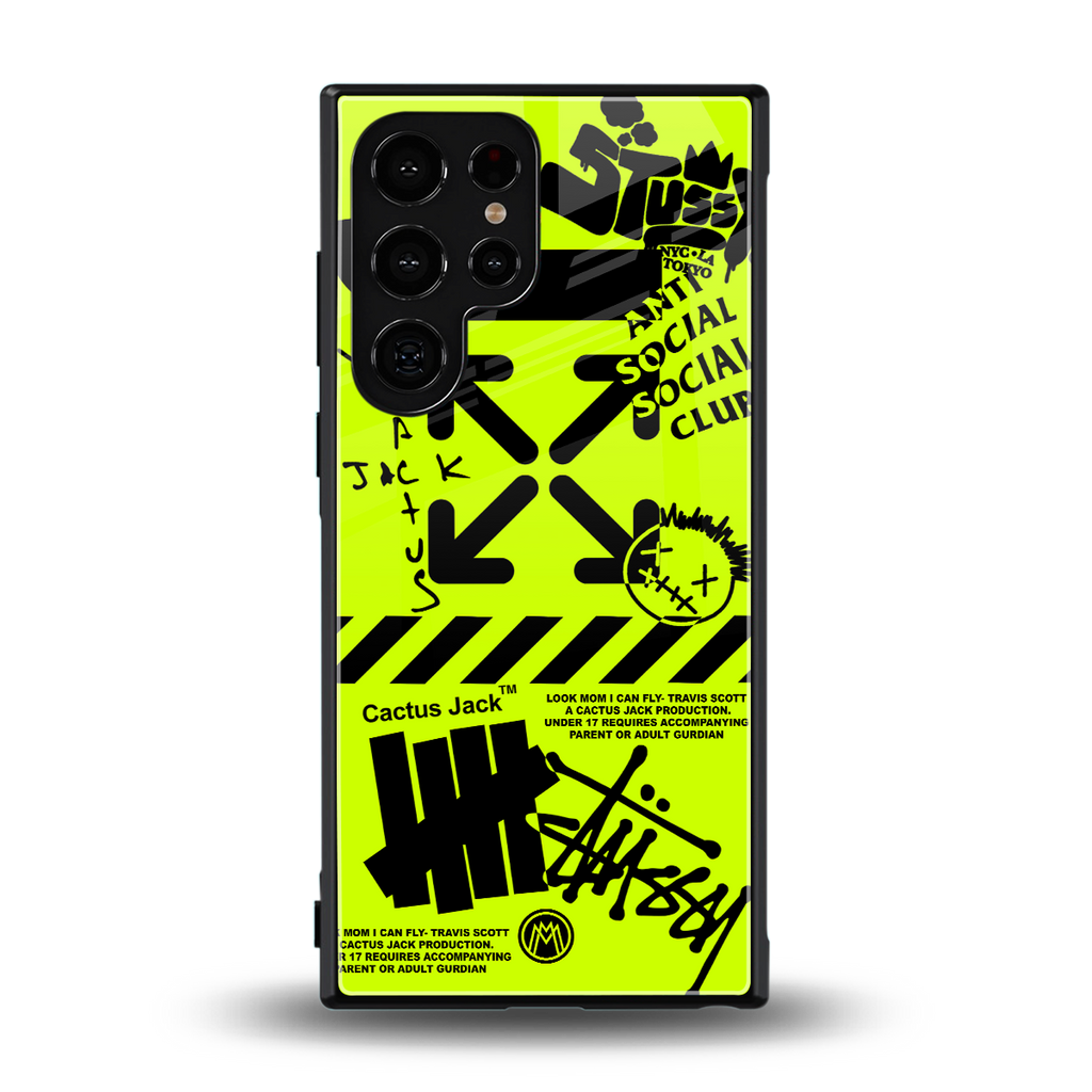 neon travis scott x anti social social club back phone cover | glass case for samsung galaxy s24 ultra