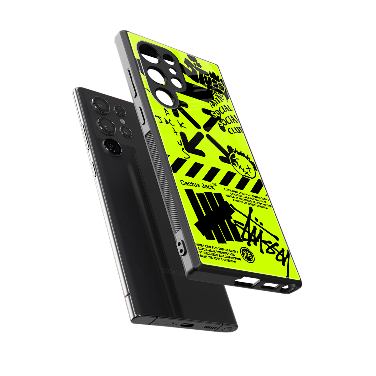neon travis scott x anti social social club back phone cover | glass case for samsung galaxy s24 ultra